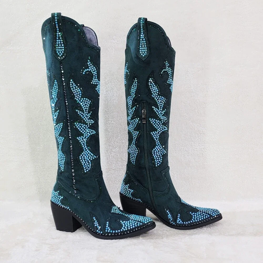 NIB Sparks Country Western Cowgirl Knee Boots Dazzleing Iridescent Rhinestones - Picture 12 of 16